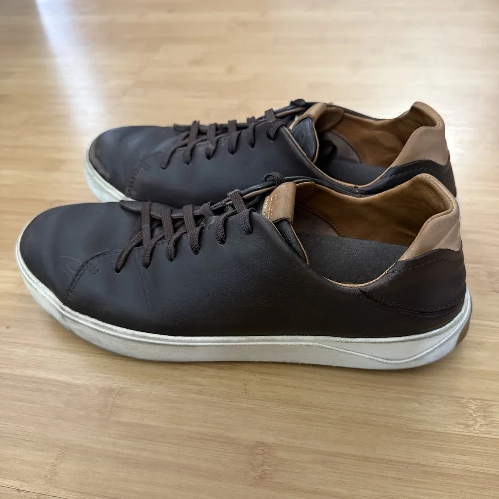 Olukai Lae'ahi Li 'Ili Dark Brown Leather Shoes Sneakers Men Size 10 / 43 Casual